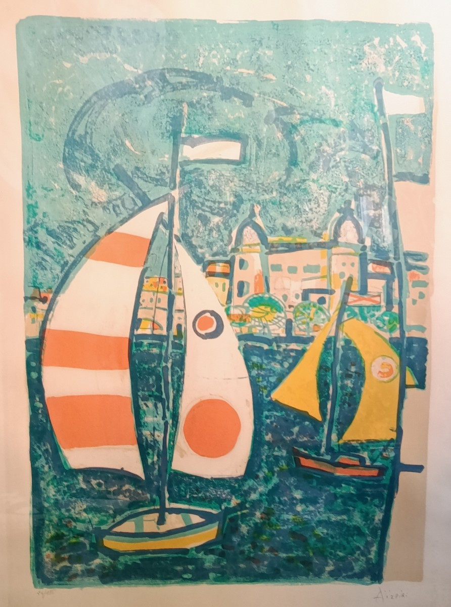Paul Aïzpiri  Port Of Cannes Lithograh