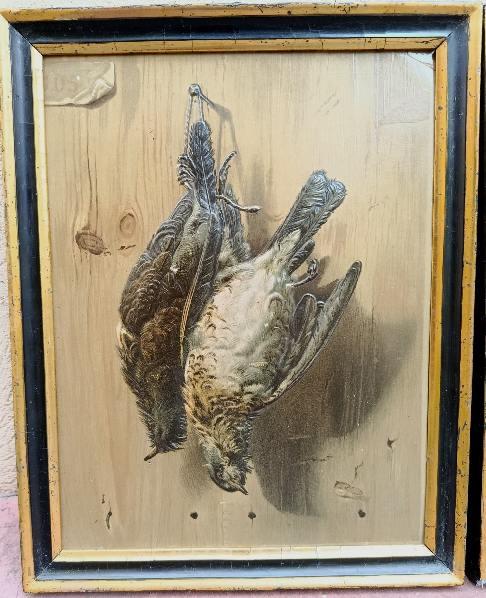 4 Trophy Paintings In Trompe l'Oeil XIX Chromolithographs-photo-2