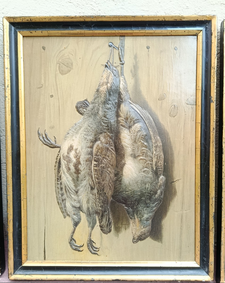 4 Trophy Paintings In Trompe l'Oeil XIX Chromolithographs-photo-4