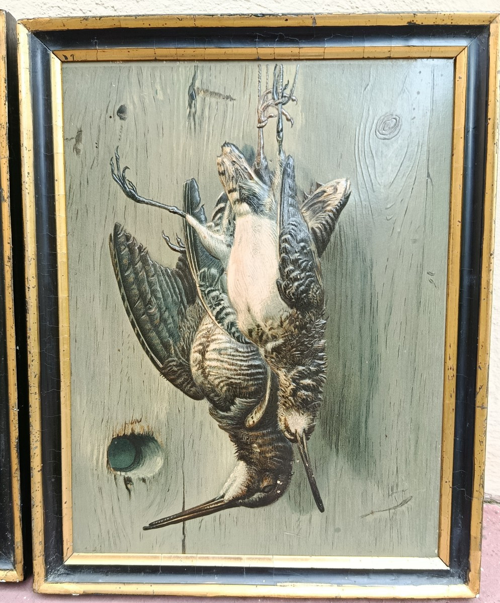 4 Trophy Paintings In Trompe l'Oeil XIX Chromolithographs-photo-1
