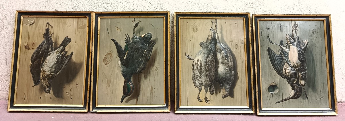 4 Trophy Paintings In Trompe l'Oeil XIX Chromolithographs