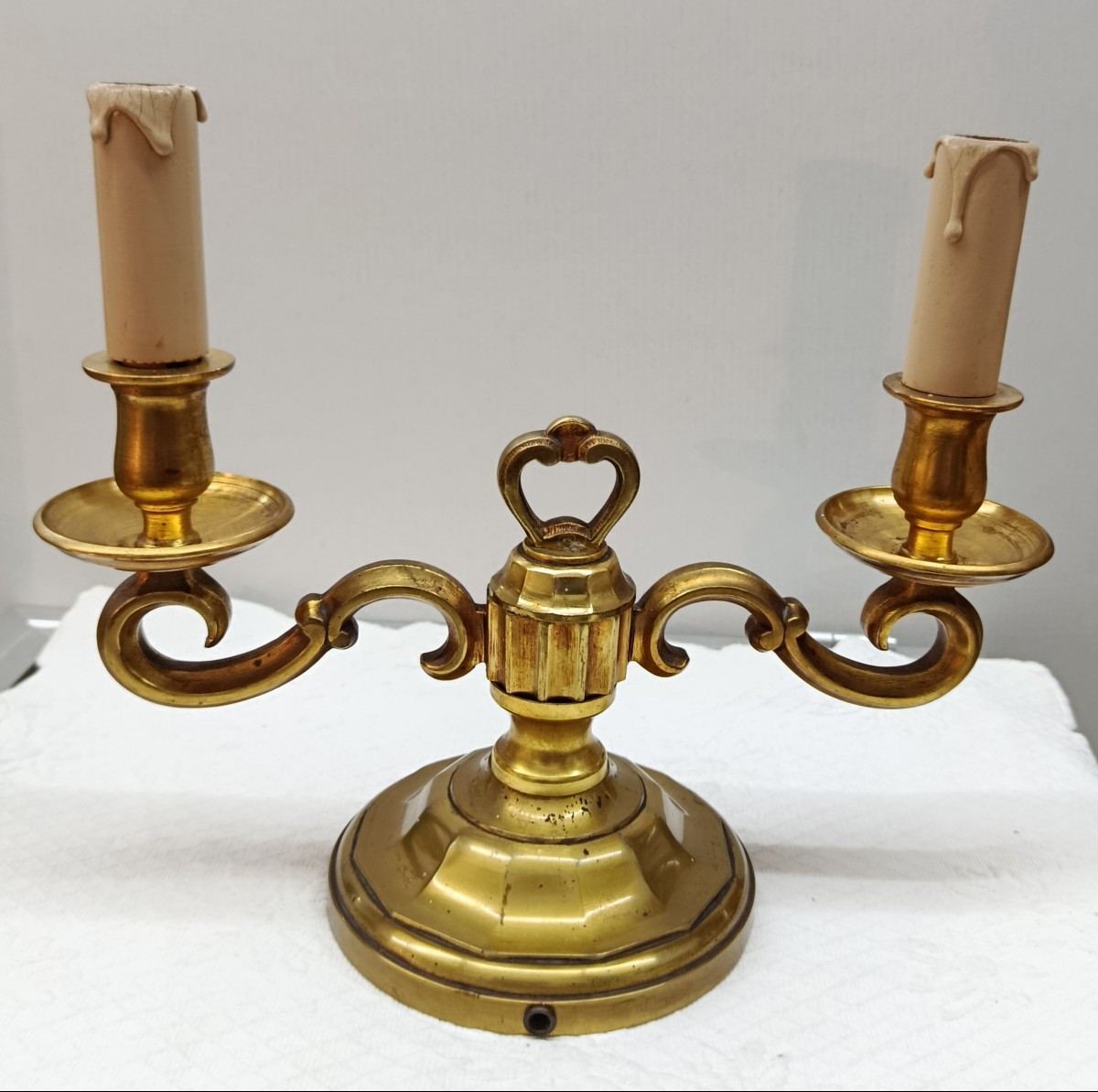 Pair Of Two-arm Bronze Candlesticks-photo-2
