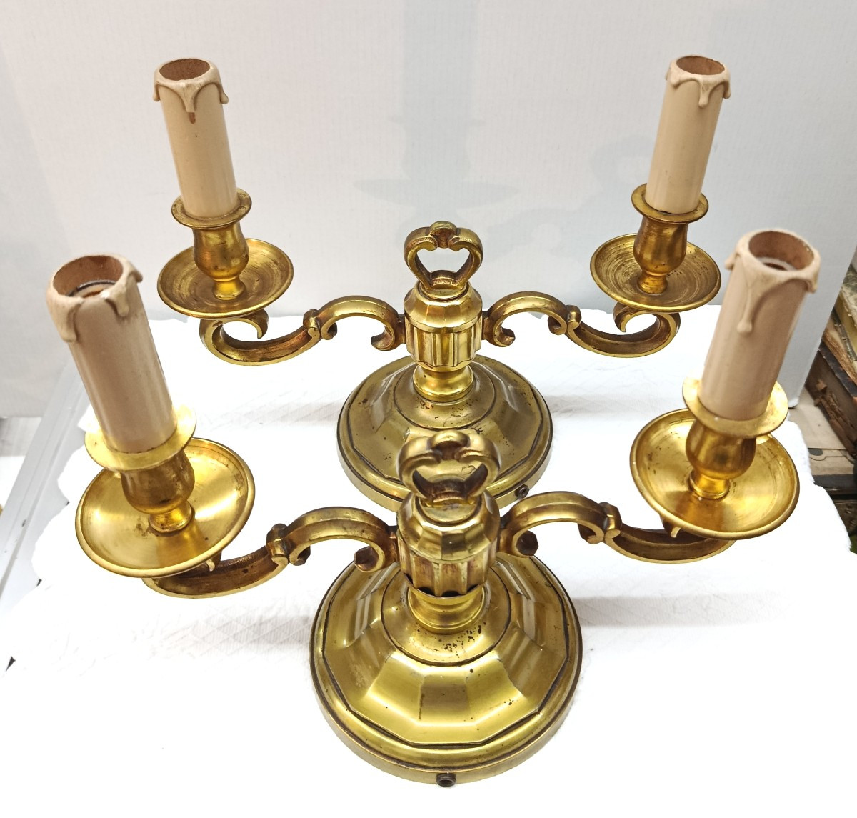 Pair Of Two-arm Bronze Candlesticks-photo-3