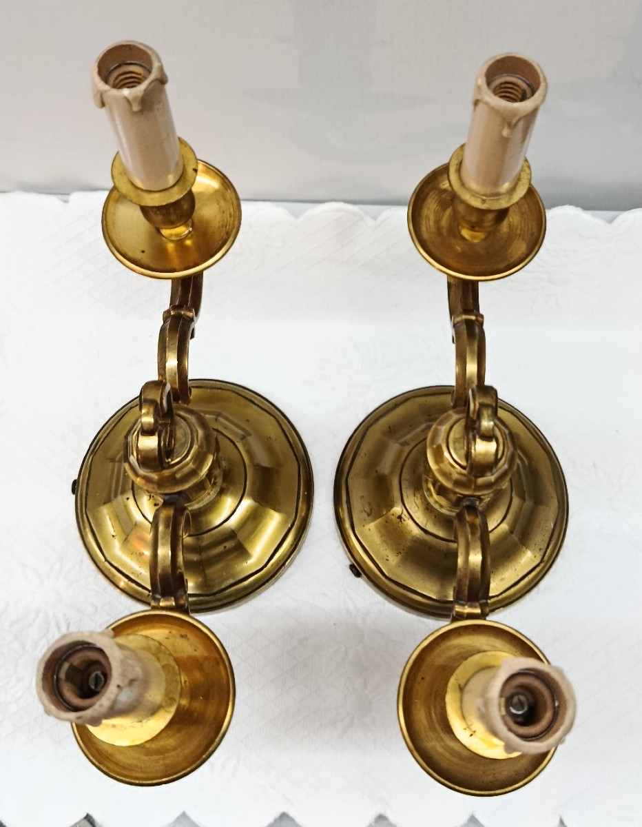 Pair Of Two-arm Bronze Candlesticks-photo-4