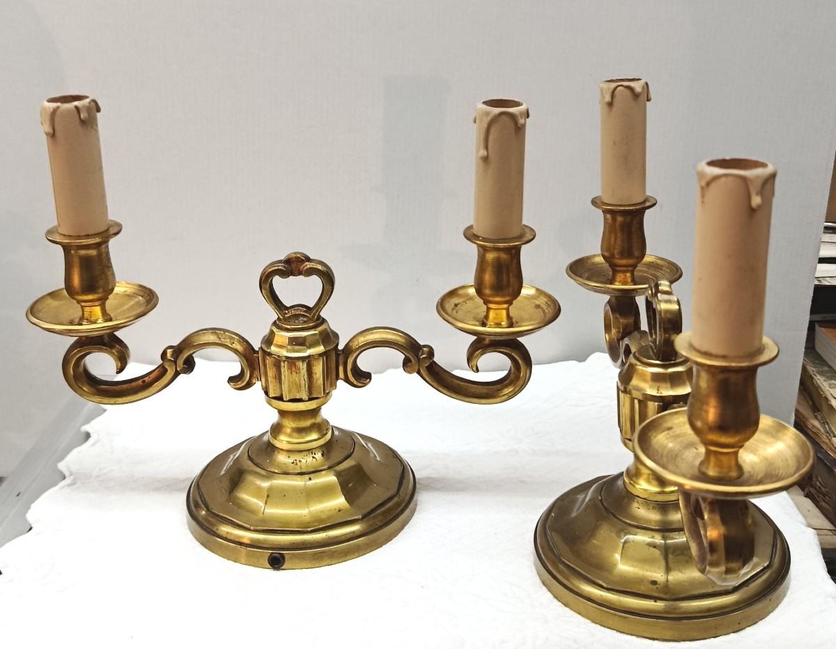 Pair Of Two-arm Bronze Candlesticks