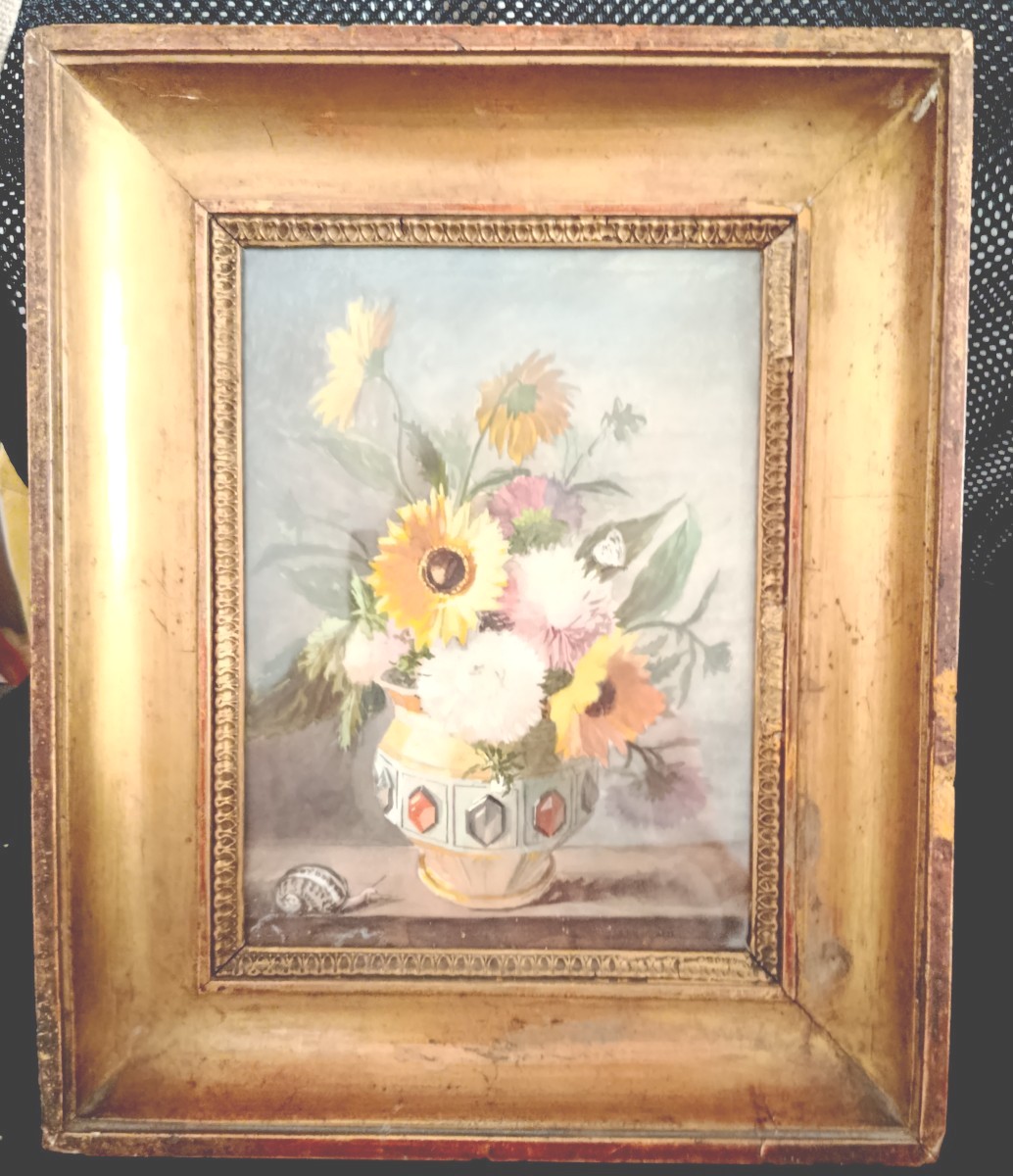 Bouquet de fleurs aquarelle XIX-photo-2