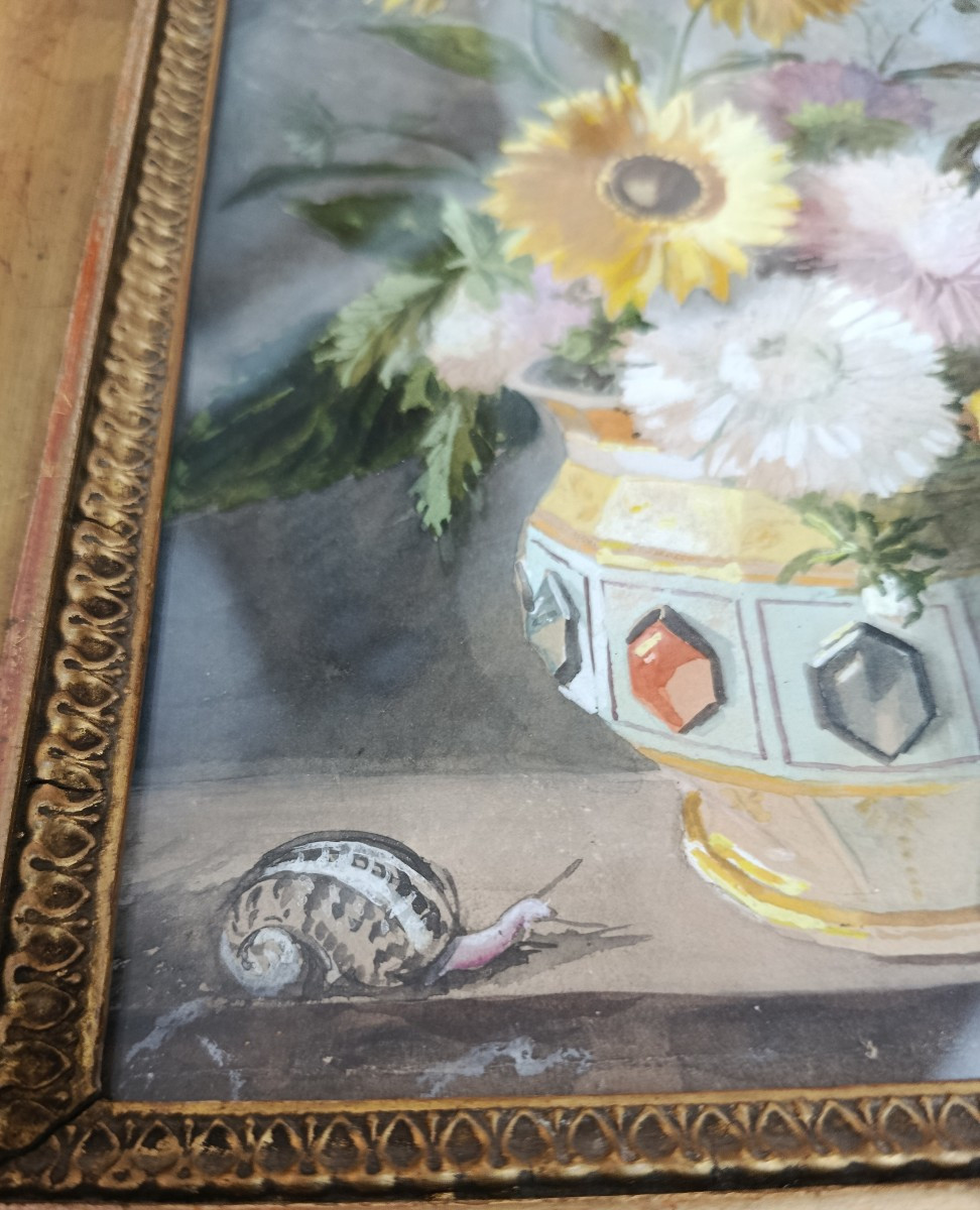 Bouquet de fleurs aquarelle XIX-photo-3