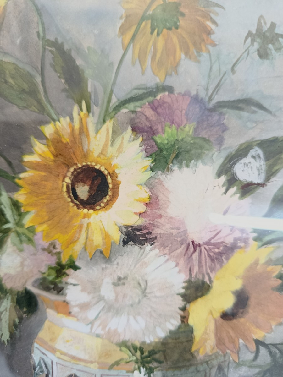 Bouquet de fleurs aquarelle XIX-photo-4