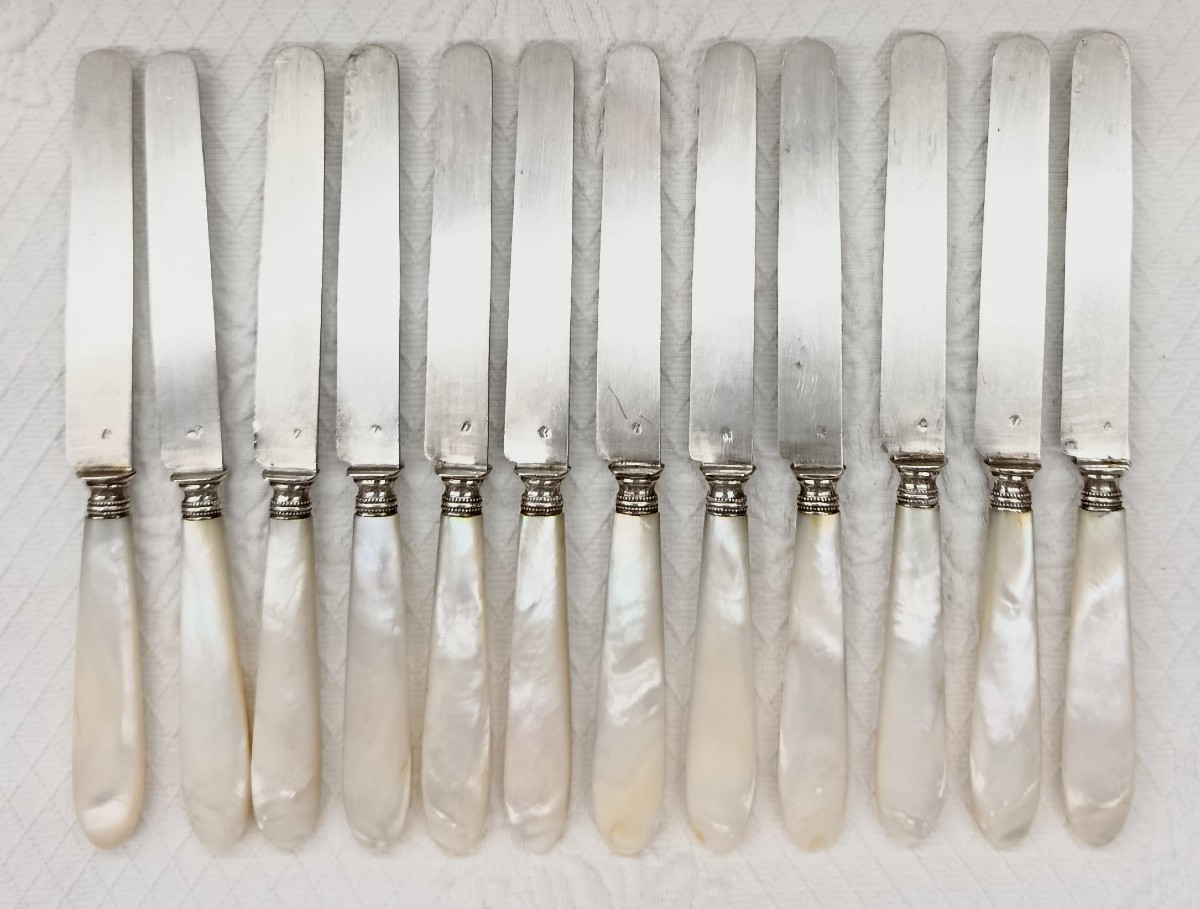 12 Jules Piault Silver And Mother-of-pearl Fruit Knives XIX-photo-2