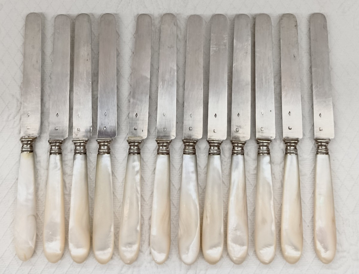 12 Jules Piault Silver And Mother-of-pearl Fruit Knives XIX