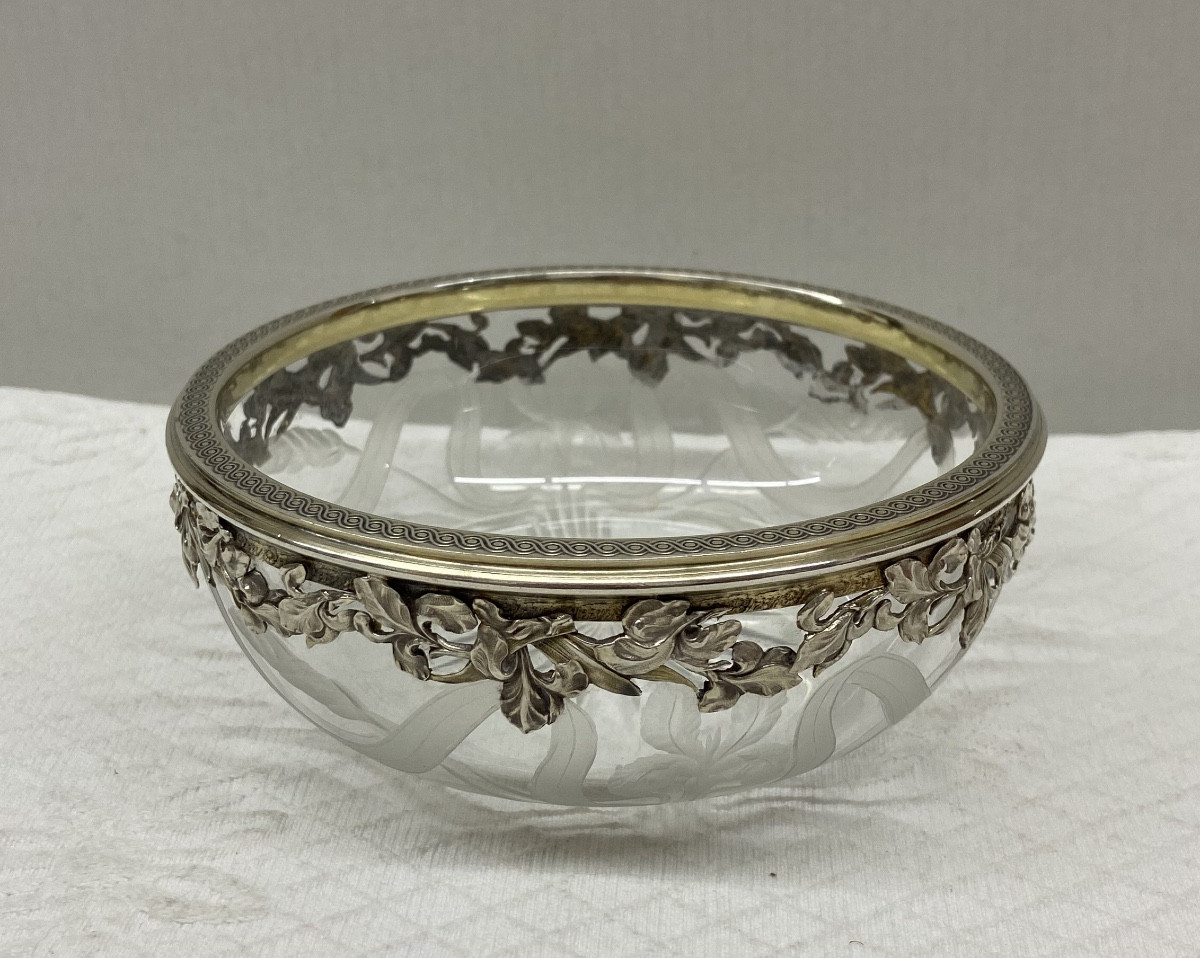 Coupelle art nouveau en cristal et argent-photo-2