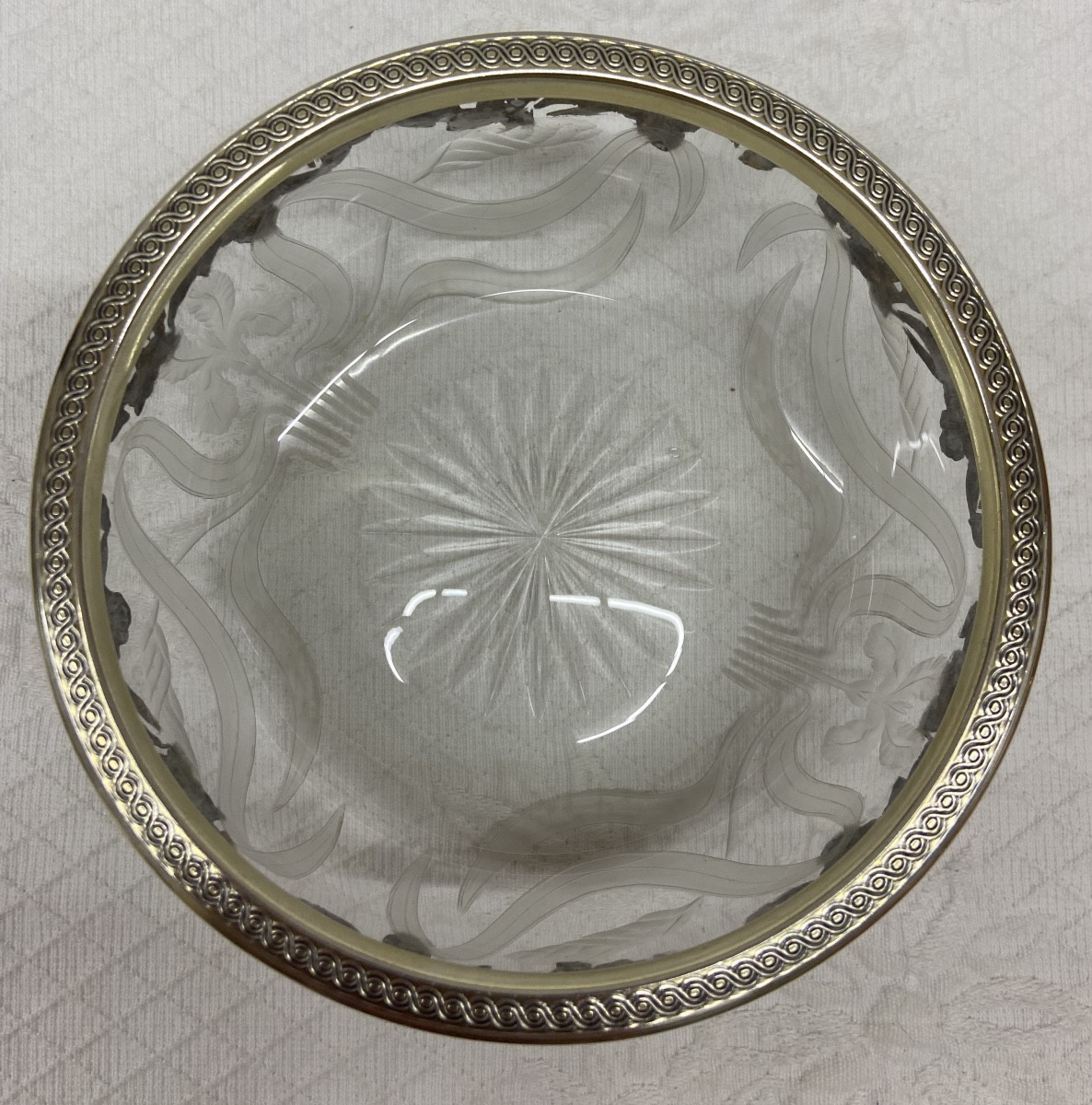 Coupelle art nouveau en cristal et argent-photo-3