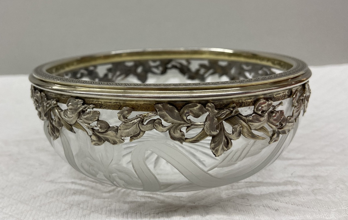 Coupelle art nouveau en cristal et argent