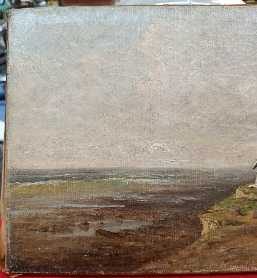 " Bord de mer animé " Huile sur toile fin  XIX-photo-3