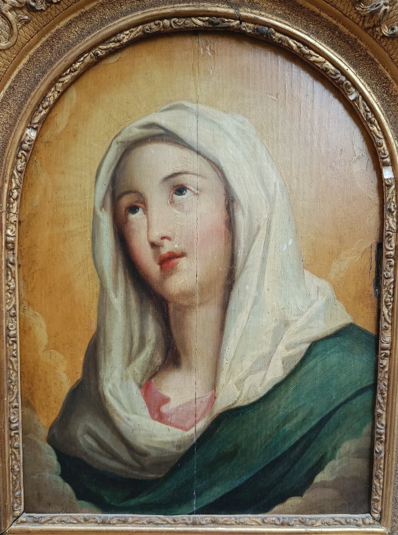 "portrait De Vierge " Oil On Wood Early 19 Th Century -photo-2
