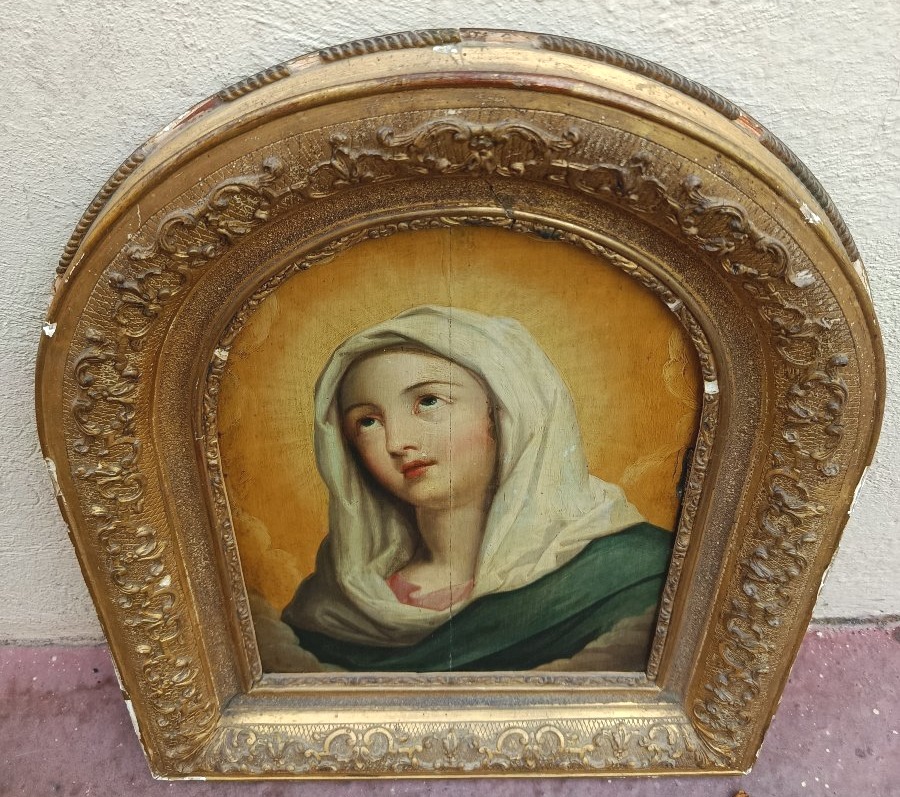 "portrait De Vierge " Oil On Wood Early 19 Th Century -photo-3