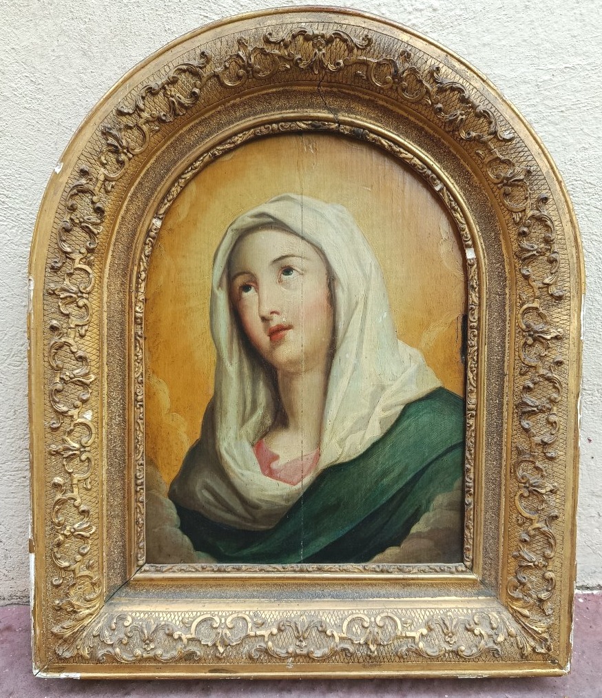 "portrait De Vierge " Oil On Wood Early 19 Th Century 