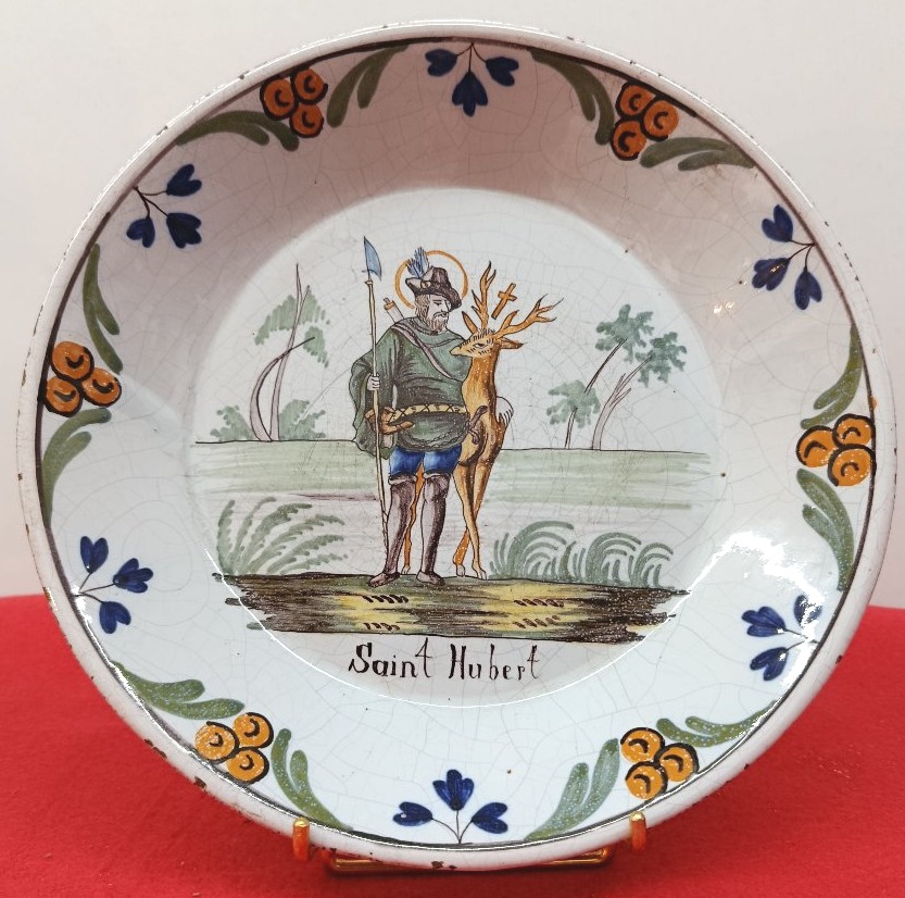 Saint Hubert Plate In Nevers Earthenware 19 Th Century -photo-2