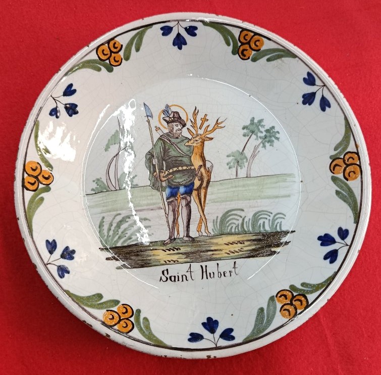 Saint Hubert Plate In Nevers Earthenware 19 Th Century 