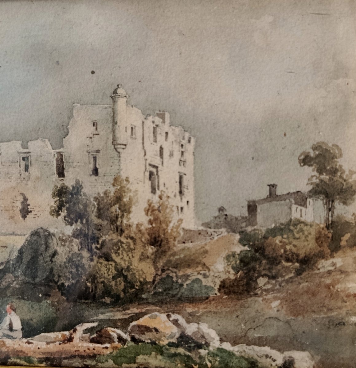 Laurens   " Le château de la Roquette " aquarelle XIX-photo-4