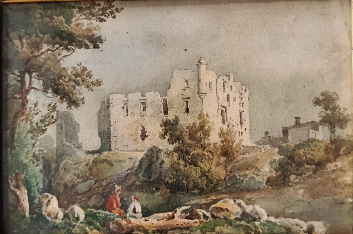Laurens   " Le château de la Roquette " aquarelle XIX