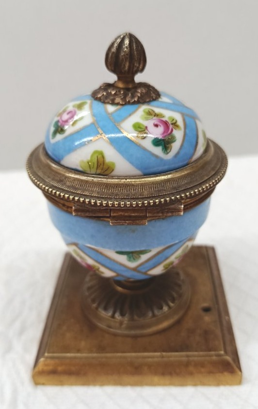 Encrier en bronze et porcelaine de Paris XIX-photo-2