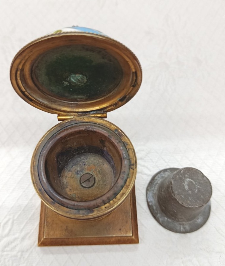 Encrier en bronze et porcelaine de Paris XIX-photo-2