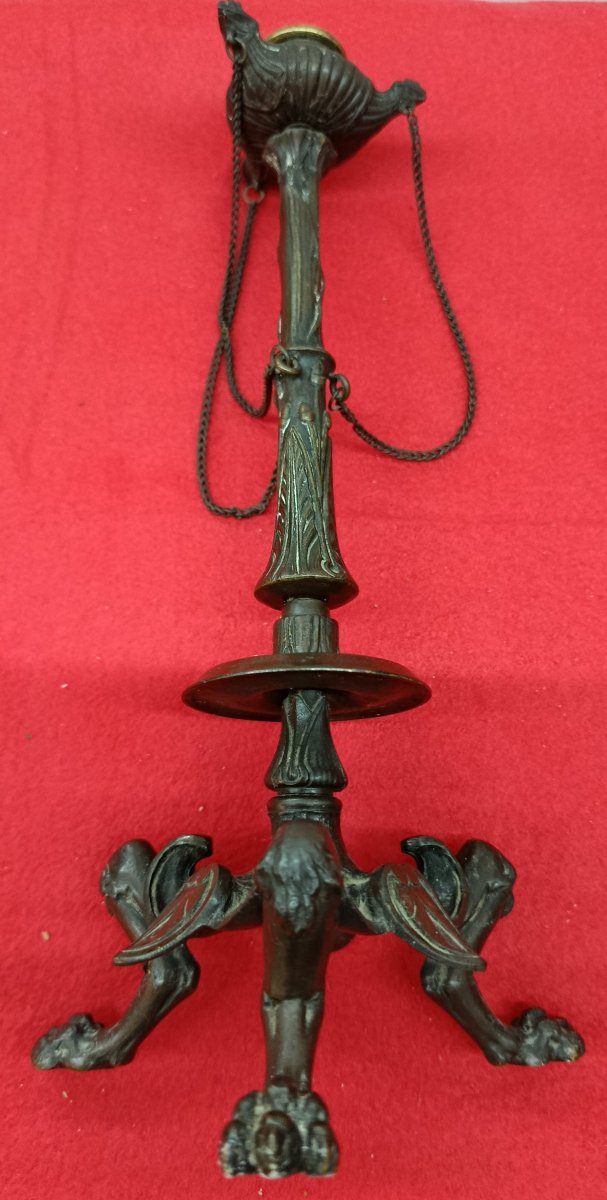 Pair Of 19th-century Bronze Tripod Candlesticks-photo-3