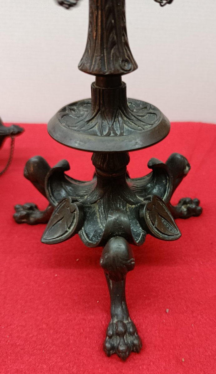 Pair Of 19th-century Bronze Tripod Candlesticks-photo-1