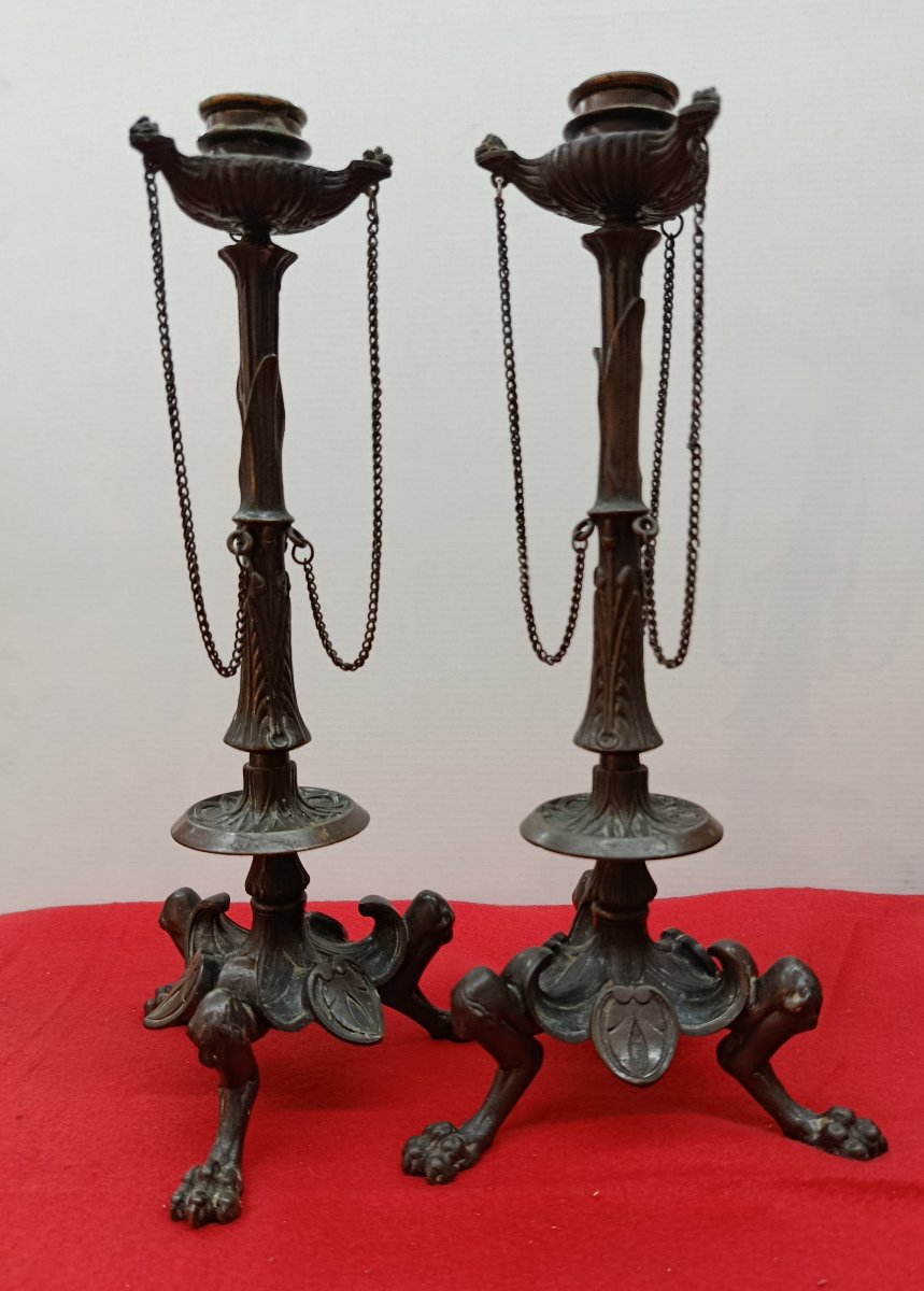 Pair Of 19th-century Bronze Tripod Candlesticks