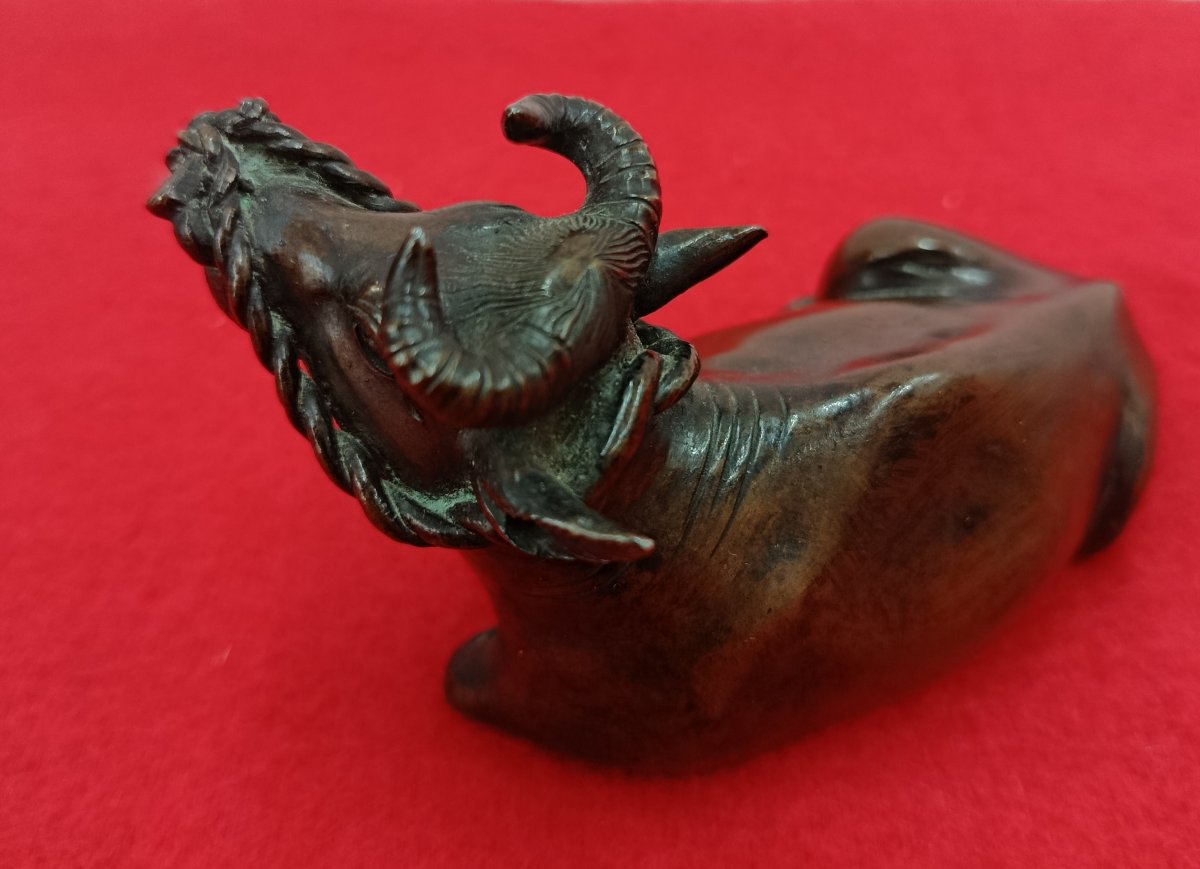 Buffle couché en bronze XIX Asie-photo-4