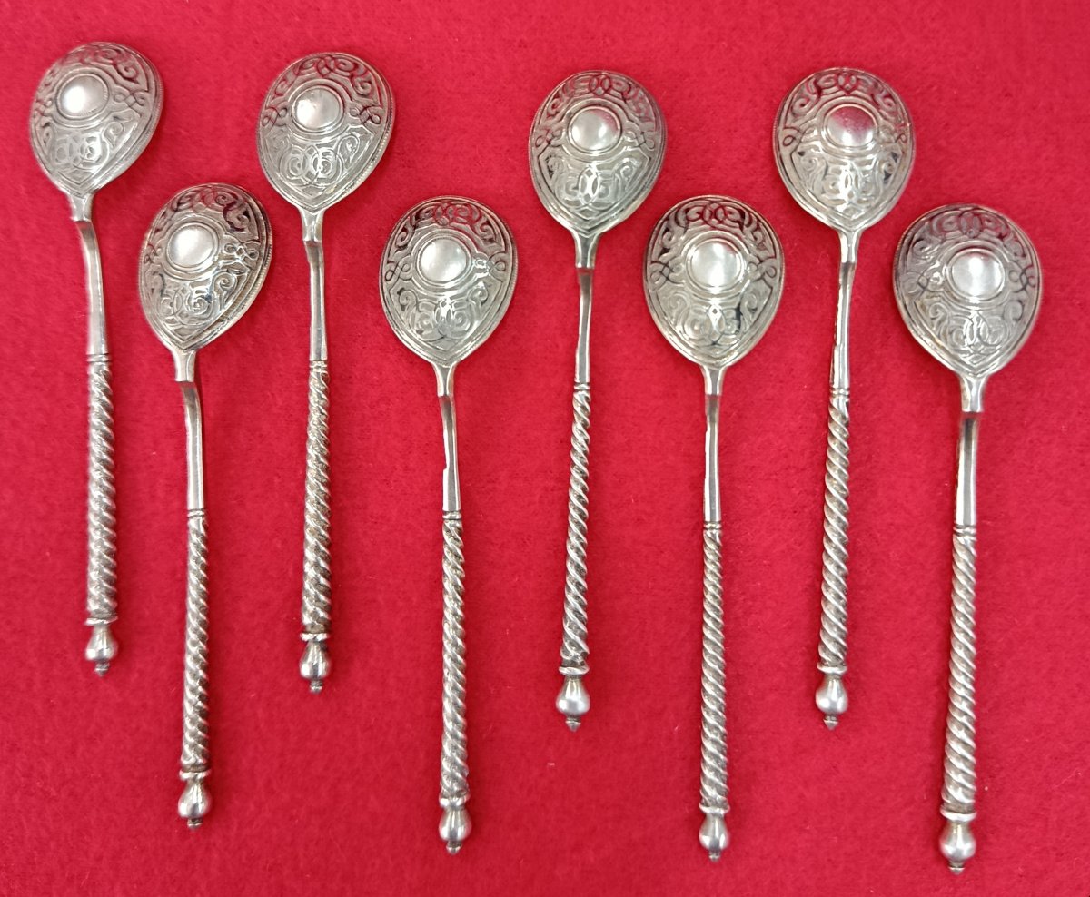 8 Cuillères à Moka en argent Russe 1873-photo-2