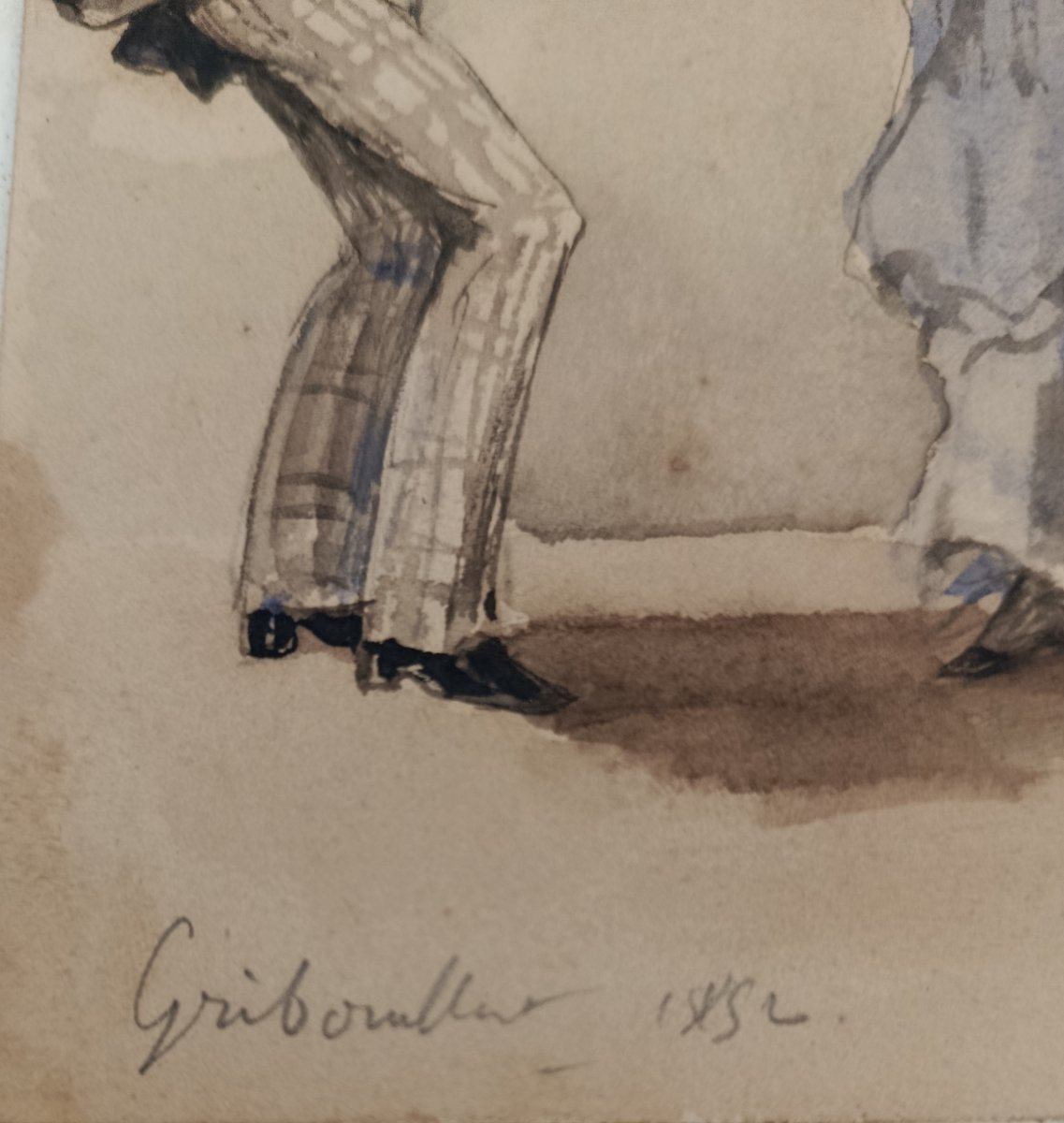 XIX Gribouillat  " jeunes couples dansant " 2  aquarelles -photo-3