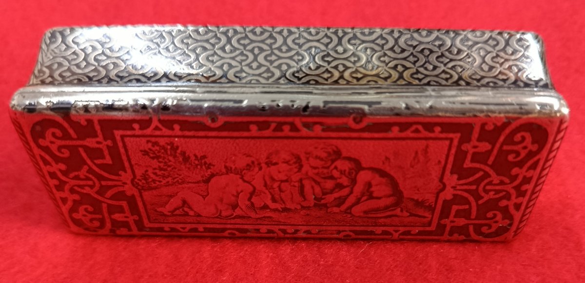 Nielloed Silver Snuff Box, "children Playing Dice," 19th Century -photo-2
