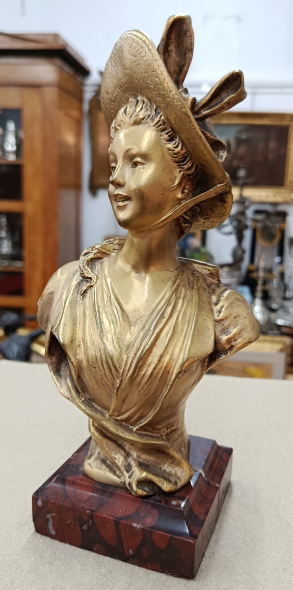 Woman In A Golden Bronze Hat By S. Kinsburger -photo-2