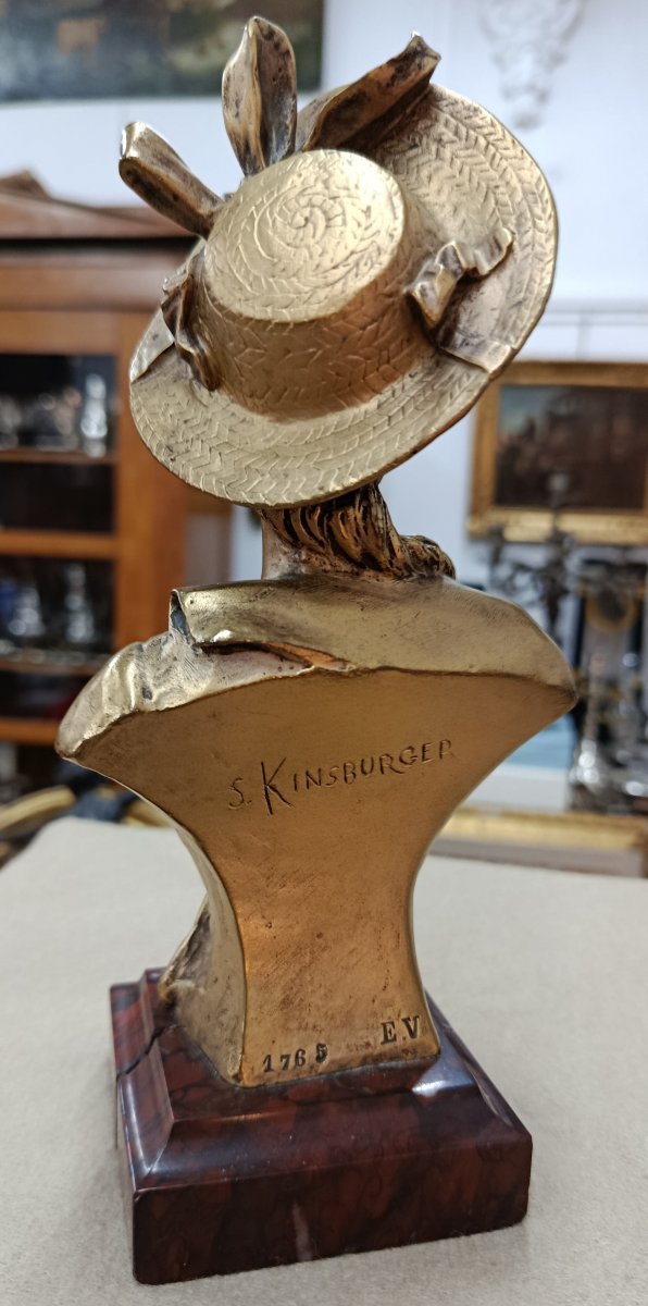 Woman In A Golden Bronze Hat By S. Kinsburger -photo-3