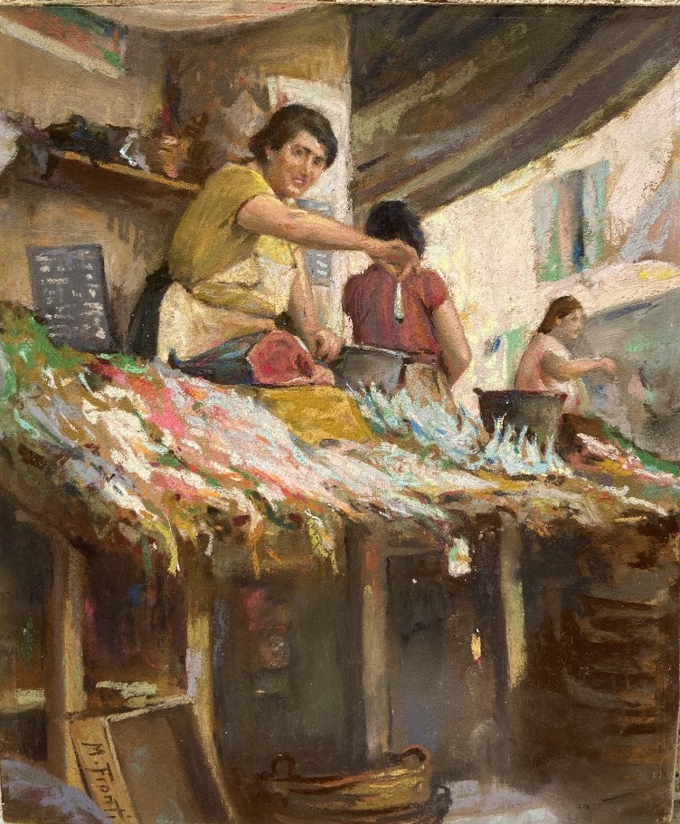 Michel Fronti, “the Fishmonger,” Pastel, 20th Century.