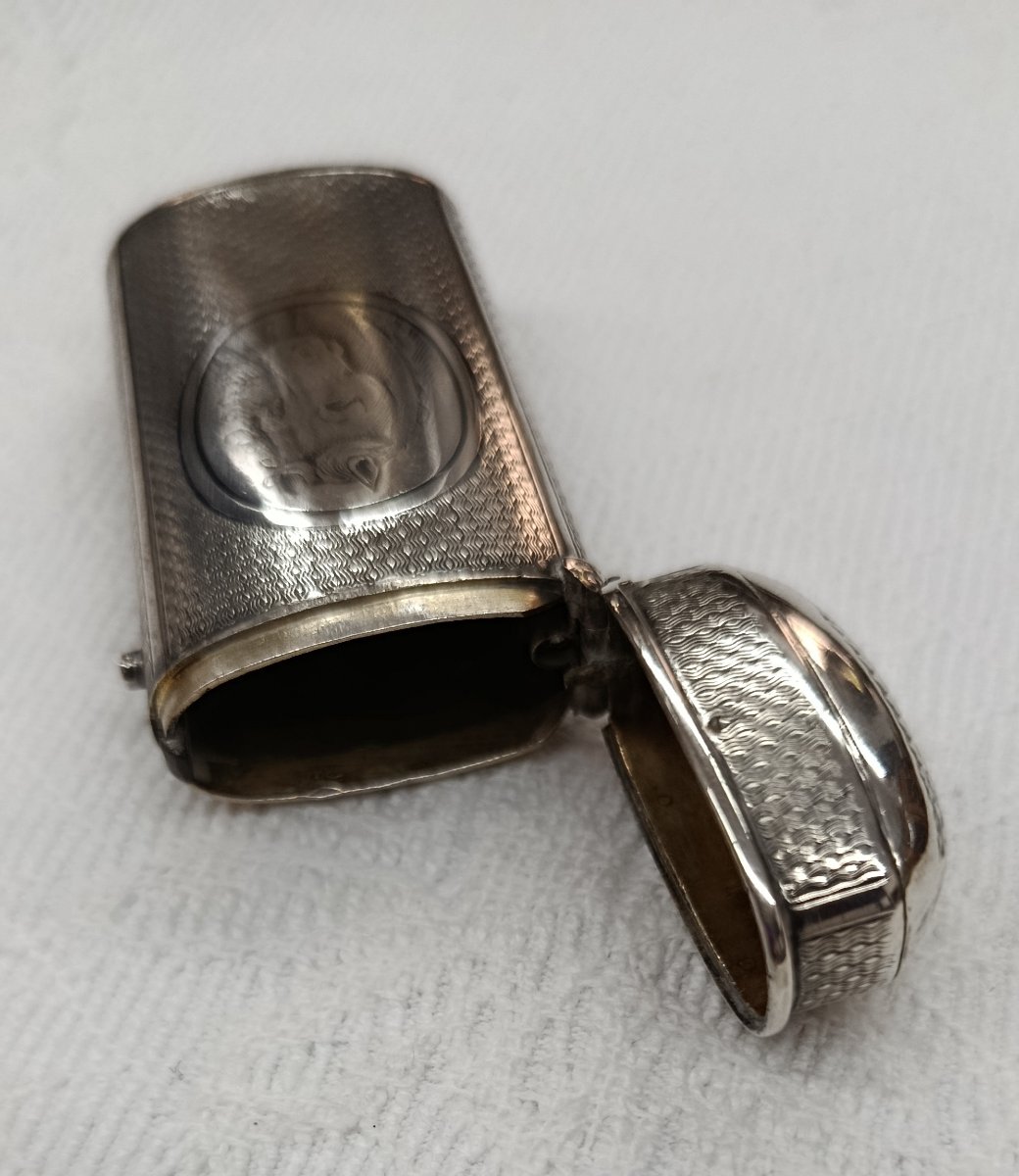 Silver Match Holder With A Horse's Head Engraved In A Medallion-photo-1