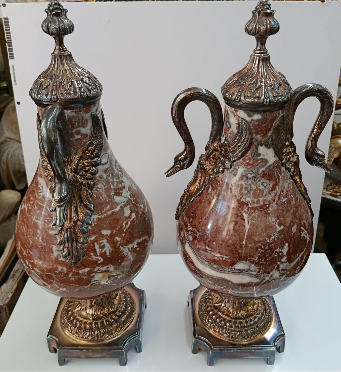 Pair Of 19th-century Marble And Bronze Cassolettes-photo-2