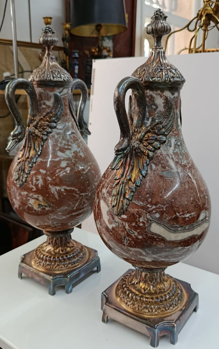 Pair Of 19th-century Marble And Bronze Cassolettes-photo-3