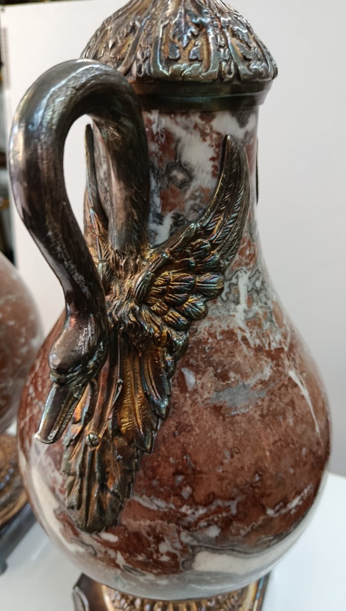 Pair Of 19th-century Marble And Bronze Cassolettes-photo-4