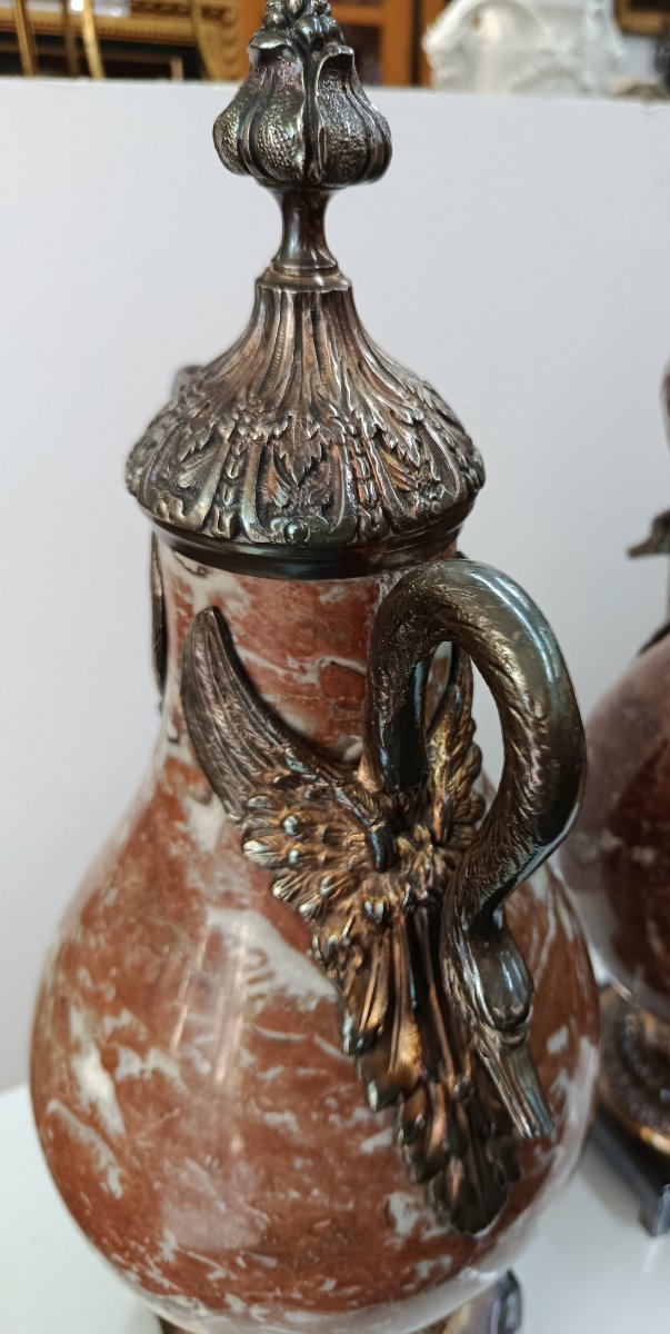Pair Of 19th-century Marble And Bronze Cassolettes-photo-1