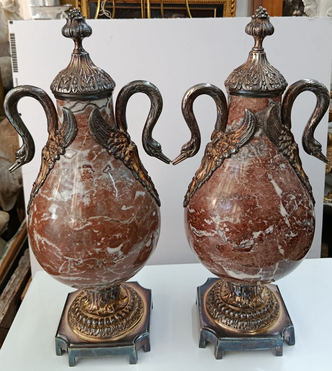 Pair Of 19th-century Marble And Bronze Cassolettes