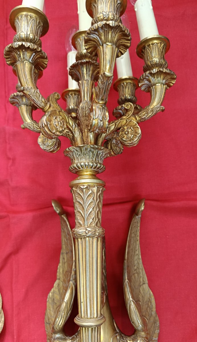 Paire d'appliques en bronze doré à 7 bras de lumière XIX-photo-1
