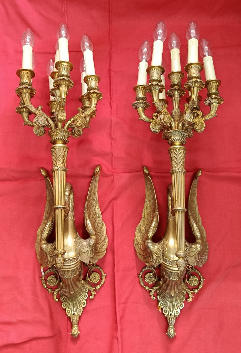 Paire d'appliques en bronze doré à 7 bras de lumière XIX