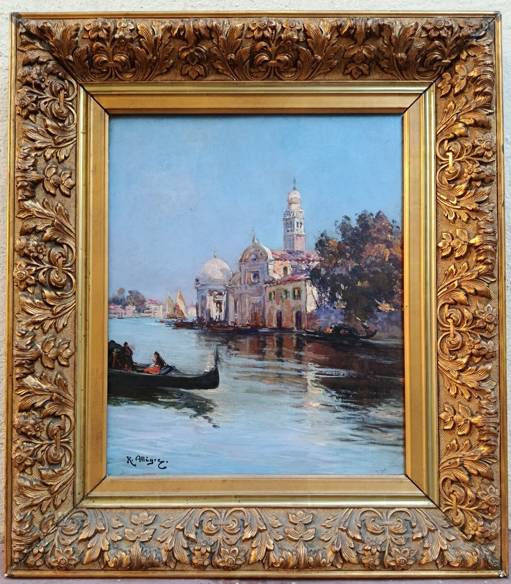 Raymond Allègre  Venice  Oil On Panel, 19th Century