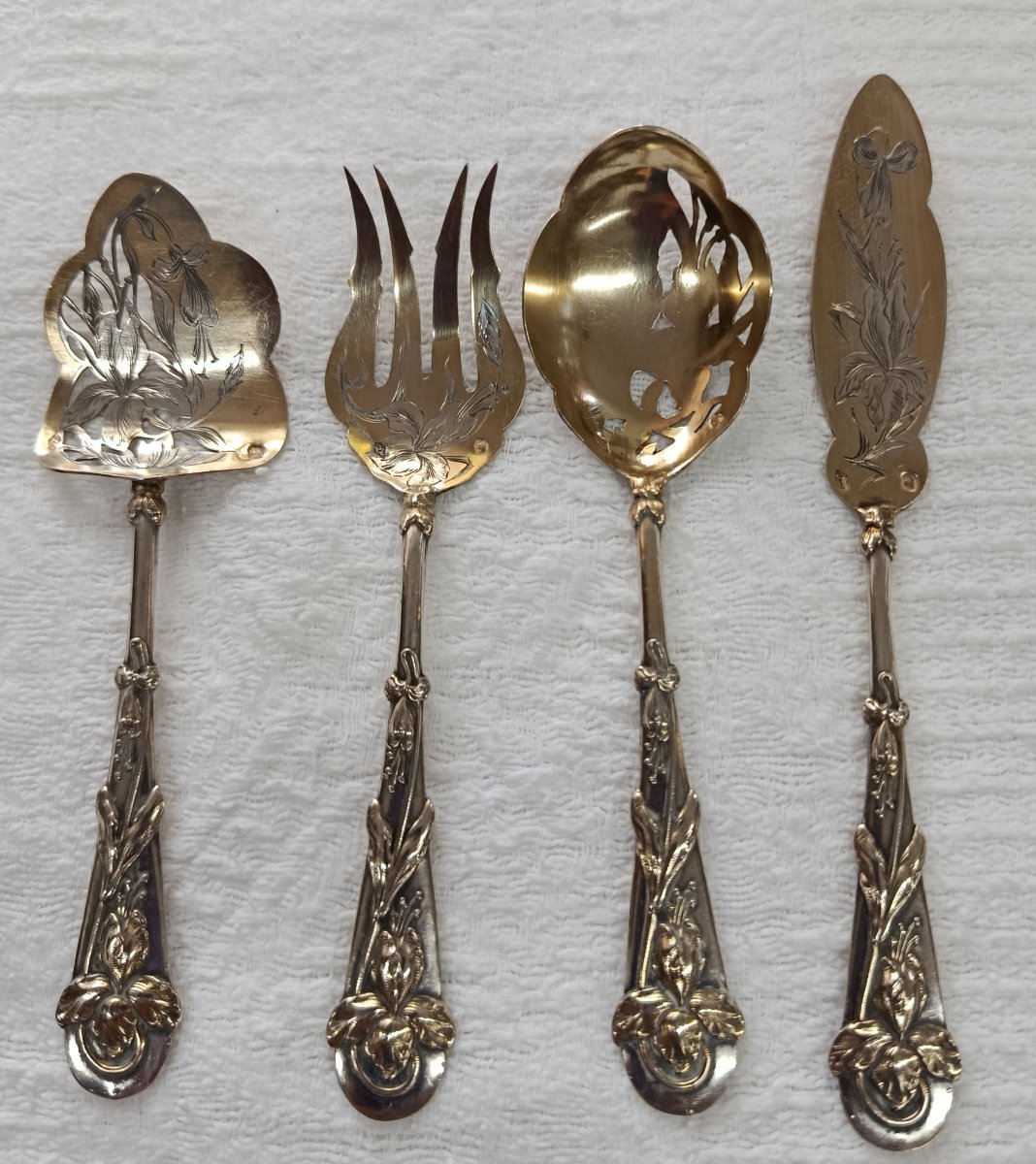 Art Nouveau Silver And Vermeil Petite Pastry Set-photo-2
