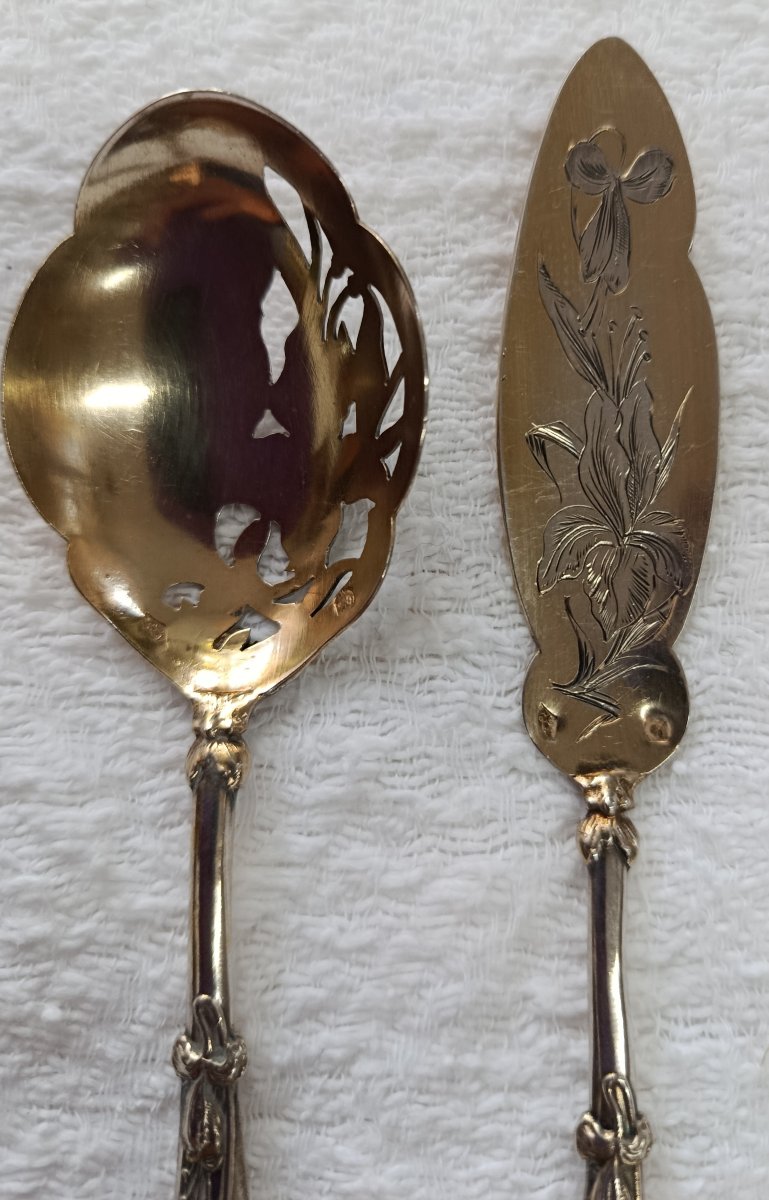 Art Nouveau Silver And Vermeil Petite Pastry Set-photo-4
