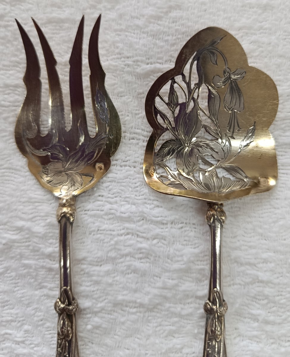 Art Nouveau Silver And Vermeil Petite Pastry Set-photo-1
