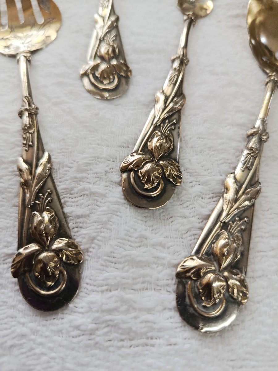 Art Nouveau Silver And Vermeil Petite Pastry Set-photo-2